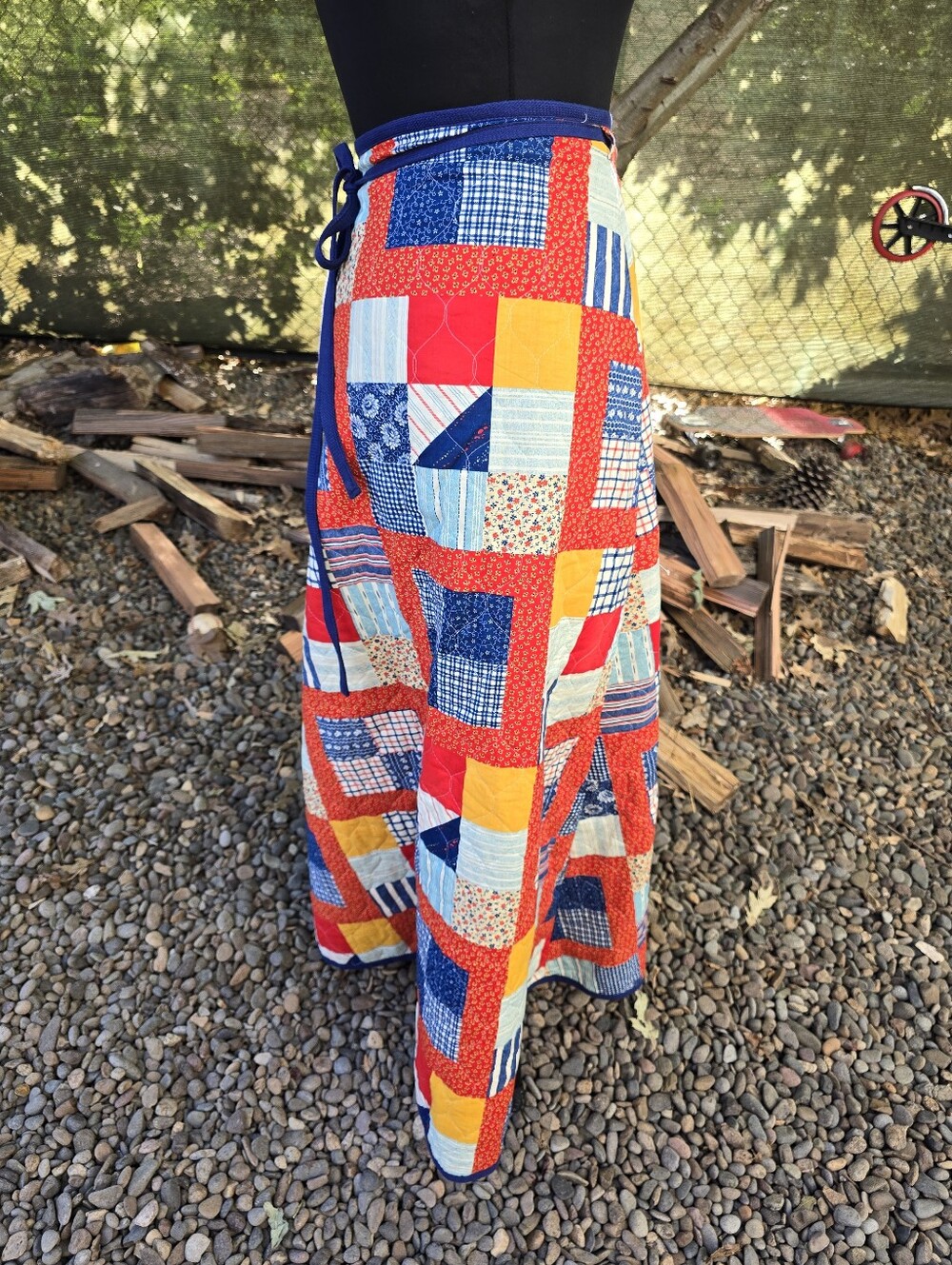 Vtg 70's Patchwork Wrap Maxi Skirt Cottagecore Americana Boho-Hippie Grandmacore - Picture 5 of 9